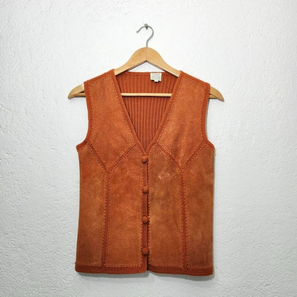 vintage Orange genuine suede leather vest